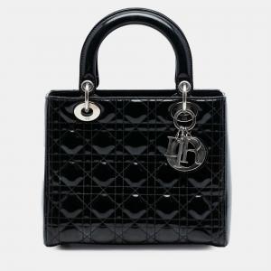 Pre Owned Dior Black Medium Patent Cannage Lady Dior