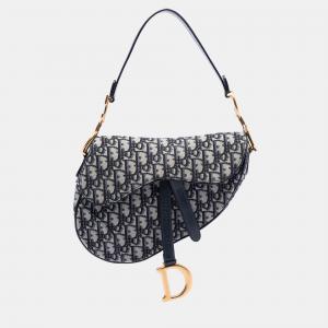 Pre Owned Dior Blue Oblique Canvas Saddle Bag