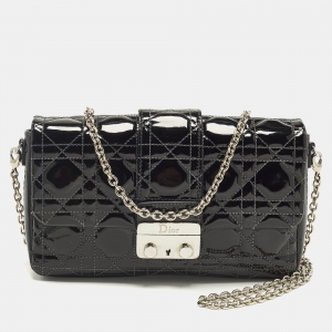 Pre Owned حقيبة كلتش سلسلة ديور ميس ديور برومينادي جلد لمّاع كاناج أسود