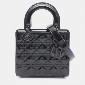 Pre Owned Christian Dior Dior Lady Small Cannage Handbag Patent Leather Black