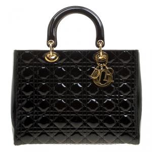مملوكة مسبقًا Dior Black Patent Leather Large Lady Dior Tote