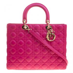 مملوكة مسبقًا Dior Fuschia Leather Large Lady Dior Tote