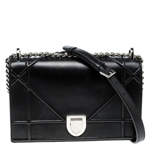 Pre Owned Dior Black Leather Medium Diorama Flap Shoulder Bag