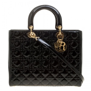 Pre Owned Dior Black Patent Leather Large Lady Dior Tote