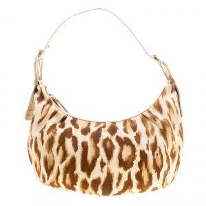 مملوكة مسبقًا Dior Beige/Brown Leopard Print Buckle Zip Hobo