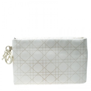 مملوكة مسبقًا Dior White Cannage Coated Canvas Panarea Clutch