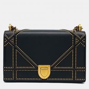 Pre Owned Christian Dior Diorama Black Leather Shoulder Bag M0422CWSR
