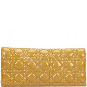 Dior Yellow Quilted Cannage Patent Leather Chain Pochette Clutch Bag