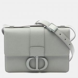 Pre Owned Christian Dior 30 Montaigne Medium Gray Ultra Matte Grained Calfskin Leather Flap Bag