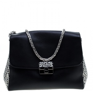 مملوكة مسبقًا Dior Off Black/White Leather Large Diorling Shoulder Bag