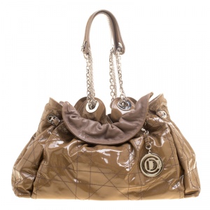 مملوكة مسبقًا Dior Brown Cannage Patent Leather Le Trente Hobo