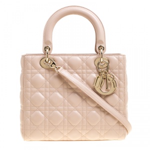 Pre Owned Dior Beige Leather Medium Lady Dior Tote