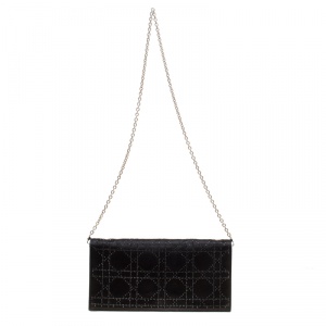Dior Black Cannage Quilted Crystal Satin Clutch