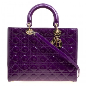 Pre Owned Dior Purple Patent Leather Large Lady Dior Tote
