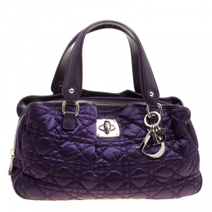Pre Owned Dior Purple Cannage Nylon Satchel
