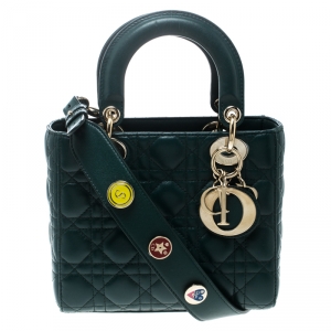 Pre Owned Dior Green Leather Lucky Badges My Lady Dior Top Handle Bag