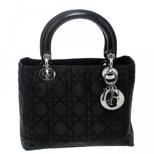 Pre Owned Dior Black Nylon Medium Vintage Lady Dior Top Handle Bag