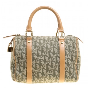 Dior Green/Brown Diorissimo Canvas and Leather Small Boston Bag