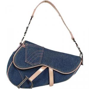 Pre Owned Dior Two Tone Denim and Leather Saddle Bag
