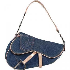 Dior Two Tone Denim and Leather Saddle Bag