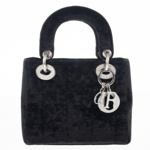 Dior Black Velvet Swarovski Crystals Micro Lady Dior Bag