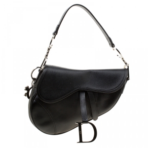 Pre Owned Dior Black Leather Saddle Bag