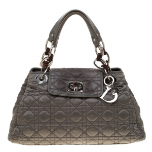 Pre Owned Dior Grey Cannage Nylon Charming Lock Satchel