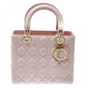 Pre Owned Dior Light Pink Leather Medium Lady Dior Top Handle Bag