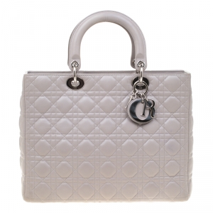 Pre Owned Dior Grey Leather Large Lady Dior Top Handle Bag
