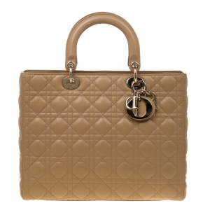 Pre Owned Dior Light Brown Leather Large Lady Dior Top Handle Bag