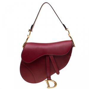 Pre Owned Christian Dior Burgundy Leather Saddle Bag