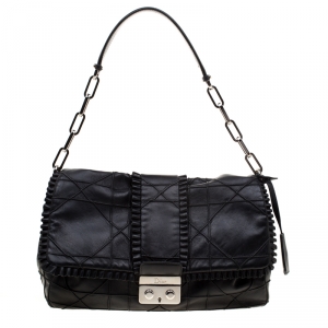 مملوكة مسبقًا Dior Black Cannage Ruffle Leather New Lock Flap Bag