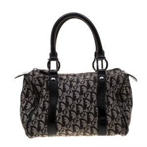 Dior Black/Grey Diorissimo Canvas and Leather Small Boston Bag