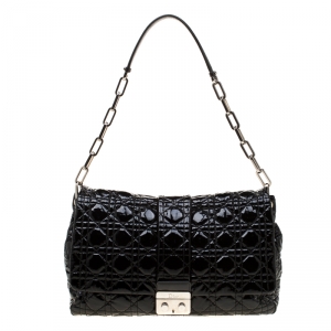 مملوكة مسبقًا Dior Black Quilted Patent Leather Large New Lock Flap Shoulder Bag