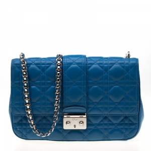 Pre Owned Dior Blue Cannage Leather Miss Dior Medium Flap Bag