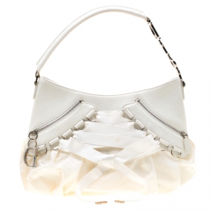 Pre Owned Dior White Leather and Fabric Corset Ballet Shoulder Bag