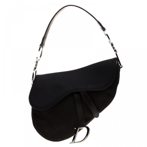 Pre Owned Dior Black Nylon and Patent Leather Saddle Bag