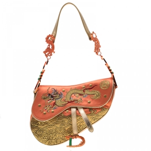 Pre Owned Dior Multicolor Satin and Fabric Limited Edition 44/100 China Dragon Galliano 10 Yr Anniversary Saddle Bag
