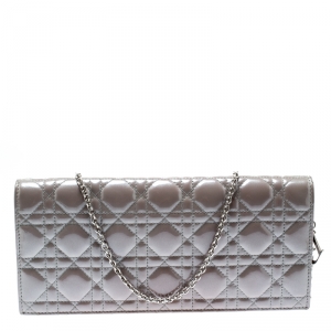 مملوكة مسبقًا Dior Grey Cannage Quilted Patent Leather Lady Dior Clutch