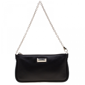 Dior Black Leather Chain Pochette Bag
