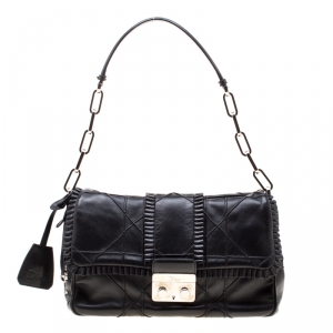 Pre Owned Dior Black Cannage Ruffle Leather New Lock Flap Bag
