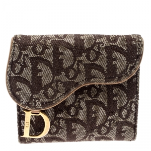 Pre Owned محفظة ديور قماش ديوريسيمو بيج/بني مضغوطة