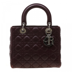 مملوكة مسبقًا Dior Burgundy Leather Medium Lady Dior Tote