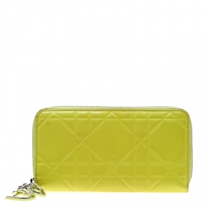 Pre Owned محفظة ديور ليدي ديور جلد أصفر بسحاب محيط