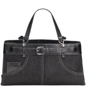 مملوكة مسبقًا Christian Dior Black Denim and Leather Belt Everyday Bag