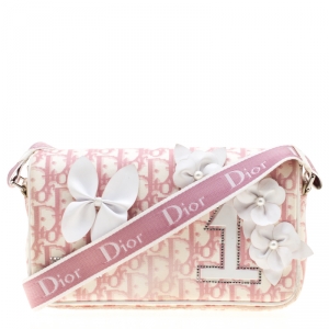 مملوكة مسبقًا Dior Pink/White Oblique Canvas Girly 1 Flap Shoulder Bag