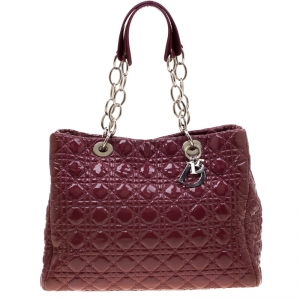 مملوكة مسبقًا Dior Burgandy Cannage Patent Leather Soft Lady Dior Tote