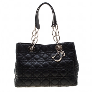 Pre Owned Dior Black Cannage Leather Small Soft Lady Dior Tote