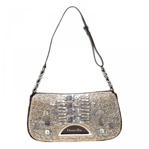 Pre Owned حقيبة كتف ديور إصدار محدود 256/880 ماليس زخرفة خرز وشعر عجل بنية/ بيج