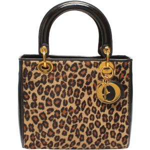 Pre Owned Dior Animal Print Leather Lady Dior Tote